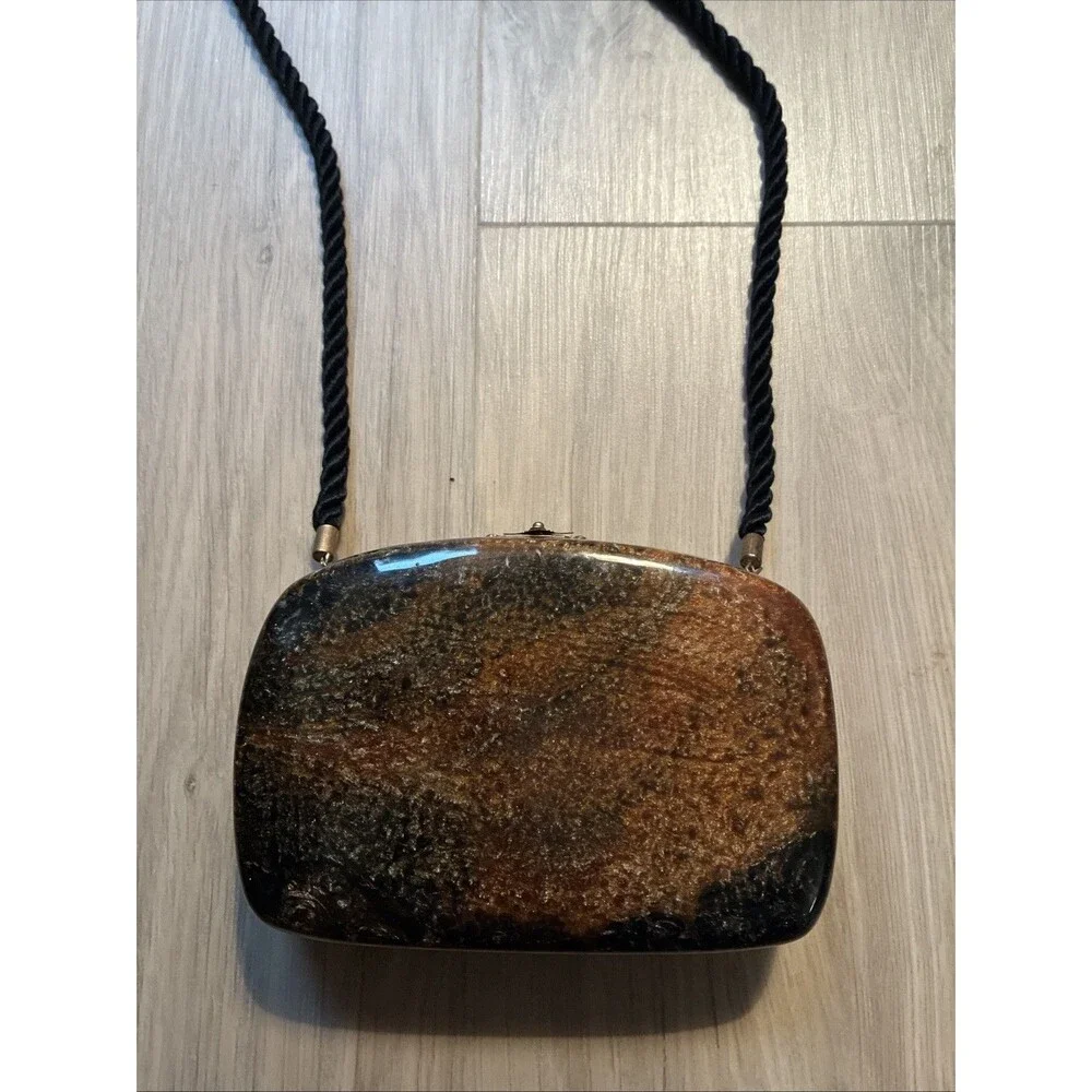 Vintage Lucite Tortoise Shell Cross Body Purse Bag Cord Strap 6.5”x4.5x1.75”